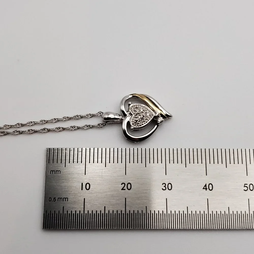 18 Inch 925 Sterling Silver Genuine Diamonds And 14K Gold Accent Necklace - Picture 7 of 8